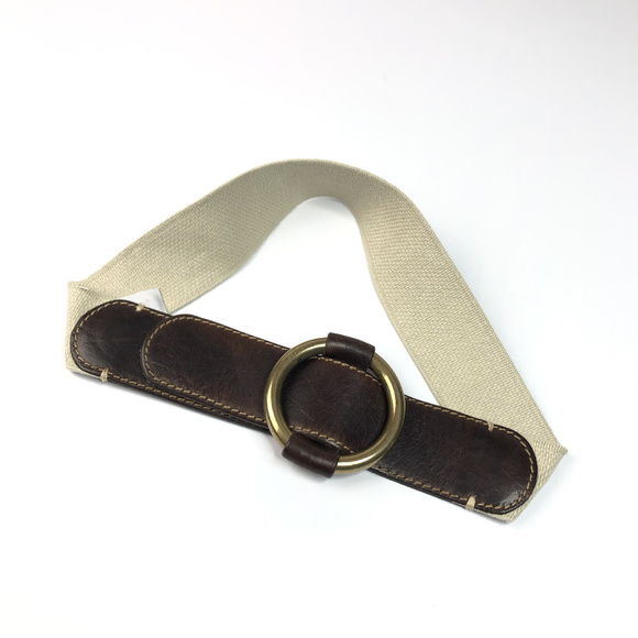 Vintage J Crew Leather & Elastic Metal Ring Belt - Picture 4 of 4
